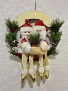 【ライト＆音楽付き クリスマスリース】 ゴールド×赤