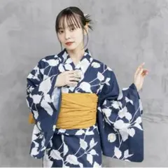 新品未使用　さが美　浴衣　ネイビー　紺　ほおずき　浴衣単品