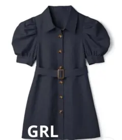 GRL グレイル ウエストベルト付きフロントボタンシャツワンピース