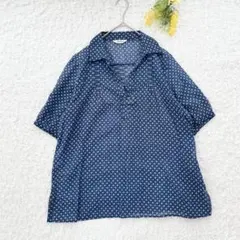 大きいサイズ　和調半袖ブラウス　LL 青　薄手　春　綿100% 大人カジュアル