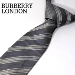 バーバリーロンドン ストライプ ネクタイ 美品 シルク グレー イタリア製 古着