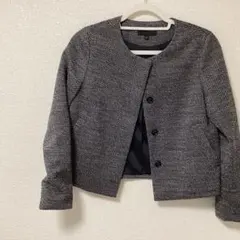 ユニクロ　ノーカラーツイードジャケット グレー系