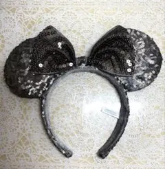 スパンコール付きグレーリボン耳カチューシャ