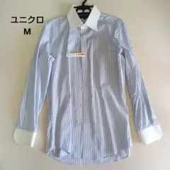 美品✨ユニクロ　Yシャツ　ライトブルー　ストライプ　M　クリーニング済