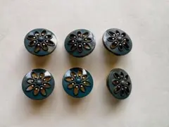 レトロ花柄ボタン 6個セット グリーン×ゴールド 約18mm ヴィンテージ風