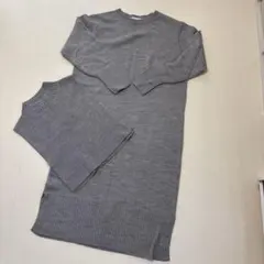 ニットワンピース　グレー　薄手　2点セット