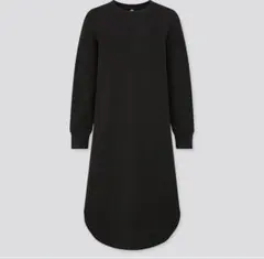 【在庫限り】　ユニクロ　ワッフルクルーネックワンピース　ブラック　長袖　ゆったり