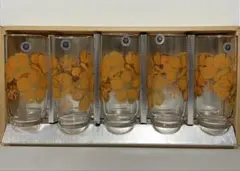 昭和レトロ 佐々木硝子 オレンジ色 花柄 グラス タンブラー 5個セット