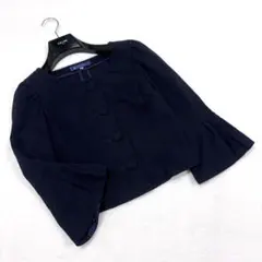【エムズグレイシー】ノーカラー ジャケット ベルスリーブ フレア ネイビー 紺のサムネイル