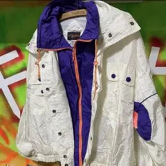 90s ナイロンジャケット マルチカラー 白紫 L 古着 重ね着デザイン