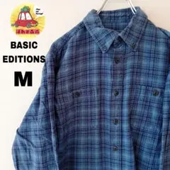 USA古着 basicEditions ネルシャツ　M ブルーネイビー　オンブレ