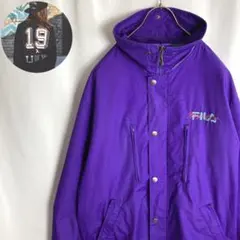 90s古着 FILA ウィンドブレーカー ジャケット 刺繍ロゴ 紫色 フィラL