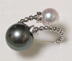 高級品　あこや本真珠リング　オーロラ花珠級　南洋黒蝶真珠　K18　指輪　素敵