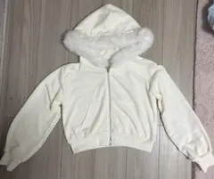 ファー付きフード クロップドジャケット アイボリー