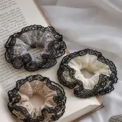 レースフリルシュシュ 3点セット　ヘアゴム
