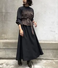 【美品】 &g'aime ビスチェ ロングワンピース F 黒 フレア Aライン