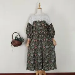 handmade ウィリアムモリス.兄弟うさぎ生地 ワンピース free 長袖