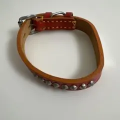 犬用首輪　サイズ18 本革 オレンジ色 4段階調整可能 スタッズ付き　新品のサムネイル