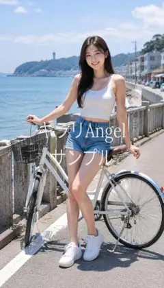 海辺の女性 自転車 夏 2L判 アートポスター KA-F-87