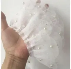 ３Dパール付チュールフリル☆2段ラッフル☆ギャザー☆スカラップ☆新品未使用☆材料