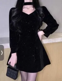 SHEIN ブラック　ワンピース　スパンコール付き