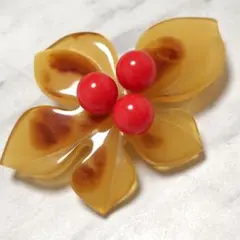 本べっ甲　鼈甲　赤石付　ブローチ　アクセサリー　ジュエリー　レディース