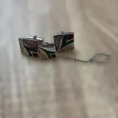 幾何学デザイン カフリンクス 赤緑　ネクタイピンセット