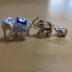 陶器製の象の置物 3点セット