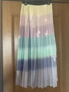 グラデーション プリーツスカート 蝶模様