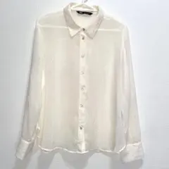ZARA シースルーシャツ シアーブラウス アイボリー 光沢加工 羽織りにも
