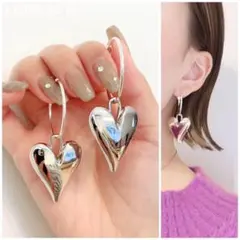 1021 シルバーフープピアス ビッグハート お洒落 大ぶり