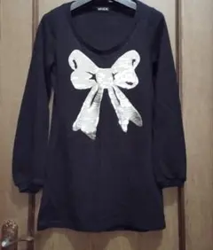 平成ギャル　y2k　 SPICA　 リボン刺繍　長袖 薄手ニット　ブラック