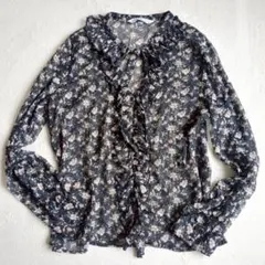 NEO森ガール✨ザラ◇フラワープリントブラウス シアー フリル 花柄 L