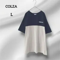 コルザ　半袖Tシャツ　バイカラー 　ロゴ　ブラック/ベージュ　L