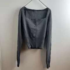 coca コカ スクエアネック ハイゲージニット カーディガン グレー S