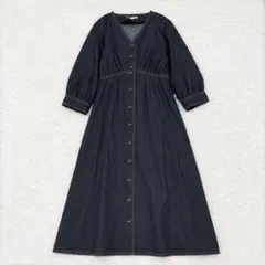 イッツデモ ロングワンピース 七分袖 Vネック デニム風 Aライン レディース