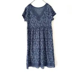 ⭐︎美品⭐︎ ワンピース ブルー 花柄 レース 半袖 ルームウェア ㈱ヤギ 【LL】