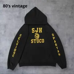 80s ブランド不明 3段プリント ラグランパーカー 黒 M〜L相当のサムネイル