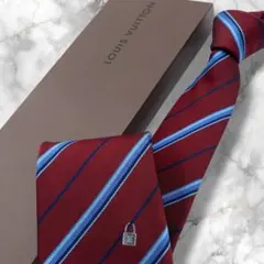 箱付き　現行　ルイヴィトン　レップタイ　ジャガード　ストライプ　南京錠　ボルドー