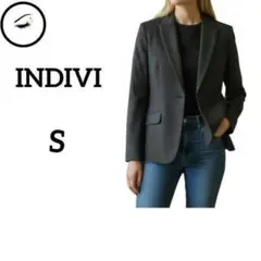 インディヴィ　テーラードジャケットS　ブラック　ストライプ　小さいサイズ　ウール