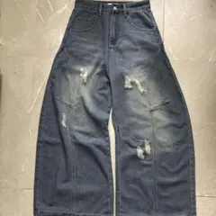 yolo ダメージ加工 ワイドデニムパンツ