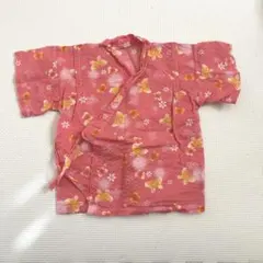 ピンク 蝶と花柄 甚平 サイズ80