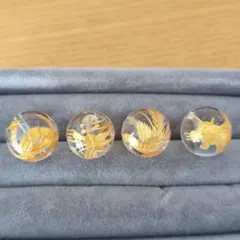 天然水晶　四神金彫り　14ミリ玉　4個セット