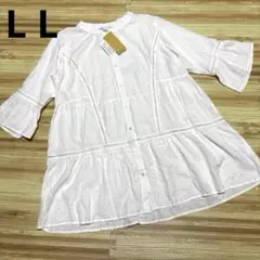 新品 ON LOVE OFF ブラウス 白 LL 半袖　チュニック大きいサイズのサムネイル