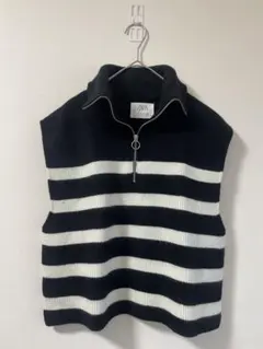 ZARA ハーフジップ ニットベスト ボーダー