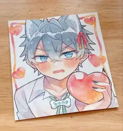 イラスト アナログ 男の子 手描き 水彩紙