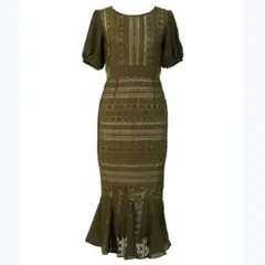 値下げ中 シフォンドレス／AMBIENT オリーブ カーキ パーティドレス 半袖