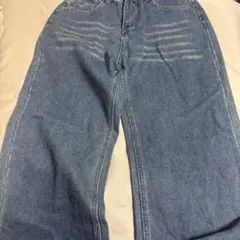 フリンジ付きライトブルーデニム ワイドレッグ