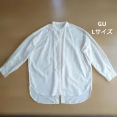 【美品】クリーム色 バンドカラー長袖シャツ　GU　ジーユー