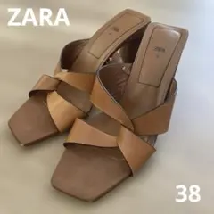 【ZARA】スクエアトゥ チャンキーヒール サンダル ミュール ブラウン 38のサムネイル